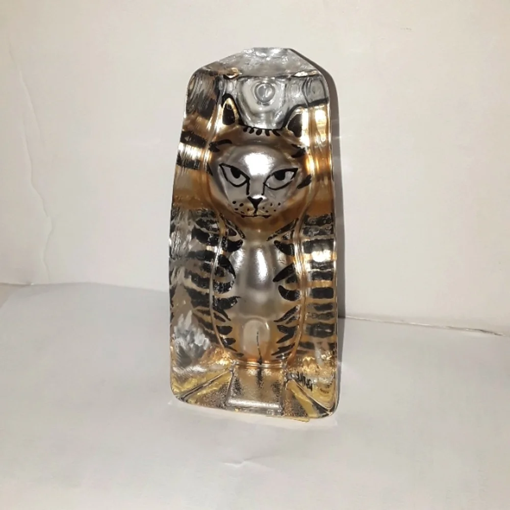 c RARE KRIFF DESIGN GLASS STRIPPED CAT PAPERWEIGHT FIGURINE RSP / LE
